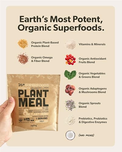 Plant Meal Replacement Shake - Vanilla - 25g of Plant Based Vegan Protein Powder, 76+ Organic Superfoods, Vitamins & Minerals, Mushrooms, Super Greens, Digestive Enzymes & Probiotics - 1 Serving