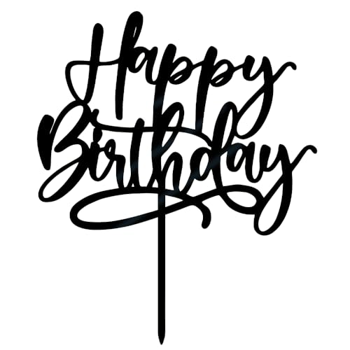 bejotaa Glitter Acrylic Double Sided Black Happy Birthday Cake Topper, Anniversary Celebration Party Decoration, Birthday Cake Party Decoration Supplies (Black acrylic)