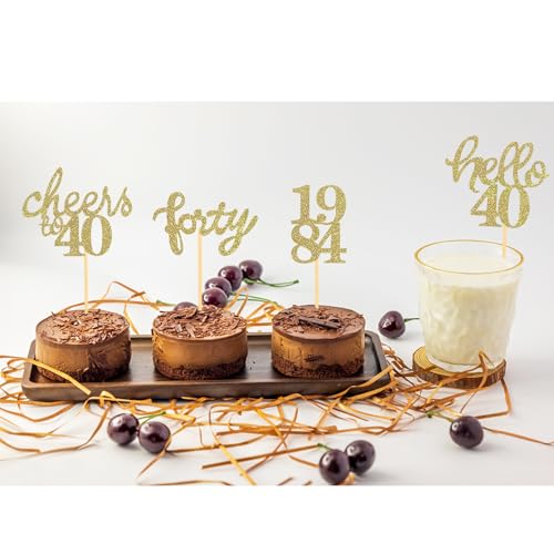 24 Pcs Glitter 40th Birthday Cupcake Toppers for Celebrating Forty Years Old Birthday Party Decorations (Gold New)