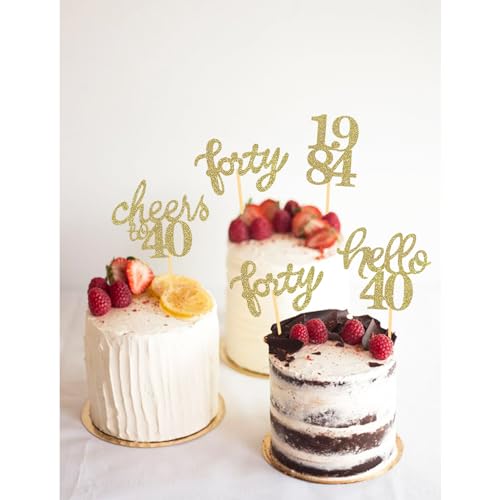 24 Pcs Glitter 40th Birthday Cupcake Toppers for Celebrating Forty Years Old Birthday Party Decorations (Gold New)