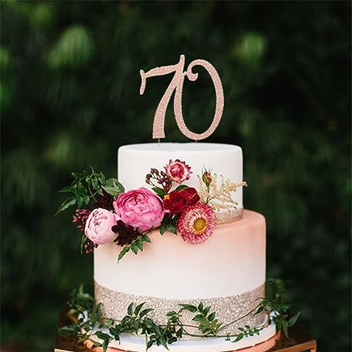 Rose Gold Sweet 70 Birthday Cake Topper | 70 Premium Crystal Rhinestone Diamond Bling Gems | Monogram Number 70 | 70th Birthday Party Decoration Ideas | Perfect Keepsake (70 Rose Gold)