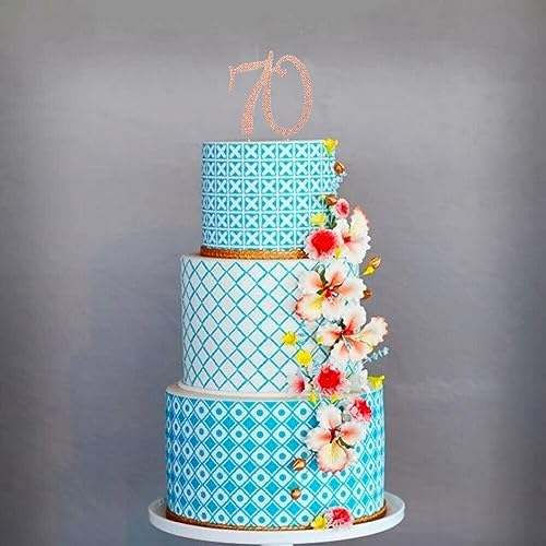 Rose Gold Sweet 70 Birthday Cake Topper | 70 Premium Crystal Rhinestone Diamond Bling Gems | Monogram Number 70 | 70th Birthday Party Decoration Ideas | Perfect Keepsake (70 Rose Gold)