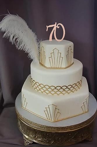 Rose Gold Sweet 70 Birthday Cake Topper | 70 Premium Crystal Rhinestone Diamond Bling Gems | Monogram Number 70 | 70th Birthday Party Decoration Ideas | Perfect Keepsake (70 Rose Gold)