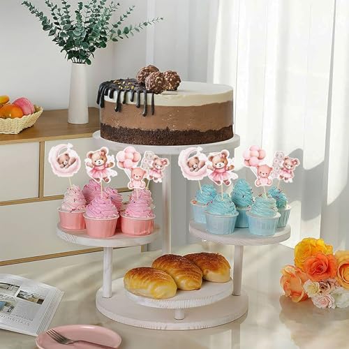 Gyufise 36Pcs Baby Shower Bear Cupcake Toppers Moon Baby Bear Baby Shower Cake Topper Decorations Jungle Animal Theme Baby Shower Birthday Party Cake Supplies Pink