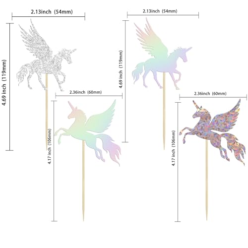 Gyufise 24Pcs Unic Cupcake Toppers Wing Unin Laser Silver Glitter Unrn Horn Cupcake Picks for Baby Shower Birthday Wedding Engagement Party Cake Decorations Supplies