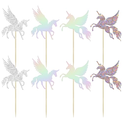 Gyufise 24Pcs Unic Cupcake Toppers Wing Unin Laser Silver Glitter Unrn Horn Cupcake Picks for Baby Shower Birthday Wedding Engagement Party Cake Decorations Supplies