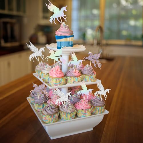 Gyufise 24Pcs Unic Cupcake Toppers Wing Unin Laser Silver Glitter Unrn Horn Cupcake Picks for Baby Shower Birthday Wedding Engagement Party Cake Decorations Supplies