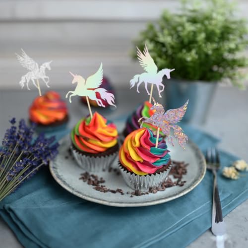 Gyufise 24Pcs Unic Cupcake Toppers Wing Unin Laser Silver Glitter Unrn Horn Cupcake Picks for Baby Shower Birthday Wedding Engagement Party Cake Decorations Supplies