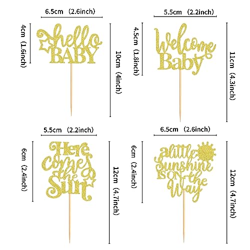 Keaziu 24 Pack A Little Sunshine is On The Way Cupcake Toppers Sunshine Cupcake Picks Here Comes The Sun Welcome Baby for Wedding Baby Shower Birthday Party Decorations Gold