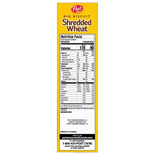 Shredded Wheat Big Biscuit, Whole Grain, Non-Gmo, Heart Healthy Breakfast Cereal, 15 Oz (Pack of 2)