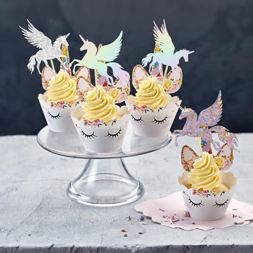 Gyufise 24Pcs Unic Cupcake Toppers Wing Unin Laser Silver Glitter Unrn Horn Cupcake Picks for Baby Shower Birthday Wedding Engagement Party Cake Decorations Supplies