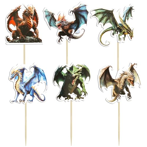 Gyufise 36Pcs Wild Dinosaur Cupcake Toppers Realistic Dinosaur Cupcake Pick Decorations for Dino Theme Baby Shower Birthday Party Cake Decor Supplies