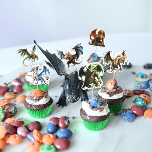 Gyufise 36Pcs Wild Dinosaur Cupcake Toppers Realistic Dinosaur Cupcake Pick Decorations for Dino Theme Baby Shower Birthday Party Cake Decor Supplies