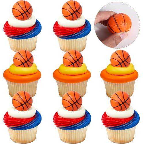 10 PCS Basketball Cupcake Toppers 3D Basketball Cupcake Topper Decorations for Sports Theme Baby Shower Kids Birthday Party Cake Decorations Supplies