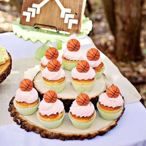 10 PCS Basketball Cupcake Toppers 3D Basketball Cupcake Topper Decorations for Sports Theme Baby Shower Kids Birthday Party Cake Decorations Supplies