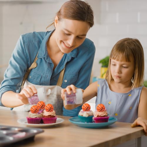 10 PCS Basketball Cupcake Toppers 3D Basketball Cupcake Topper Decorations for Sports Theme Baby Shower Kids Birthday Party Cake Decorations Supplies