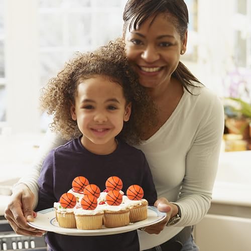 10 PCS Basketball Cupcake Toppers 3D Basketball Cupcake Topper Decorations for Sports Theme Baby Shower Kids Birthday Party Cake Decorations Supplies