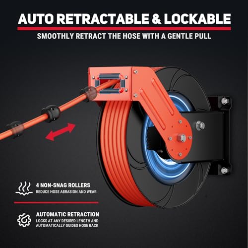 Heavy Duty Industrial Air Hose Reel, 3/8" x 65 ft