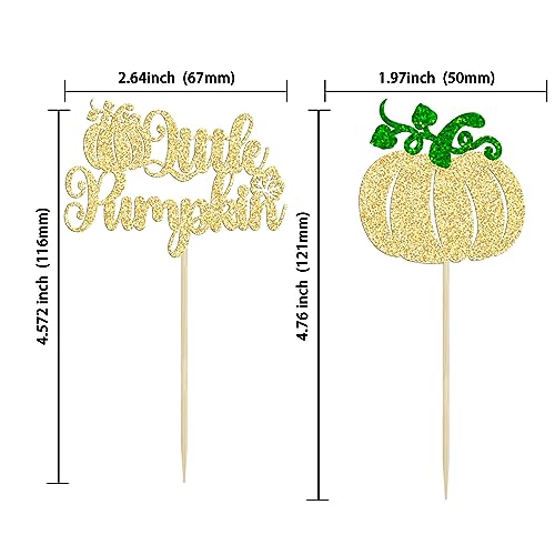 24Pcs Little Pumpkin Cupcake Toppers Glitter Fall Theme Pumpkin Cupcake Picks for Thanksgiving Halloween Baby Shower Kids Birthday Party Cake Decorations Supplies Gold