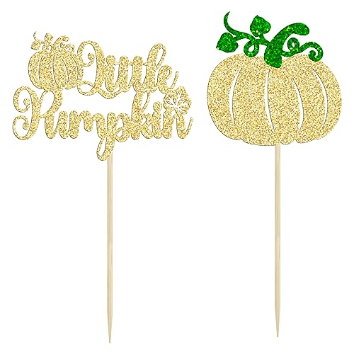 24Pcs Little Pumpkin Cupcake Toppers Glitter Fall Theme Pumpkin Cupcake Picks for Thanksgiving Halloween Baby Shower Kids Birthday Party Cake Decorations Supplies Gold