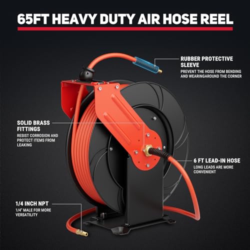 Heavy Duty Industrial Air Hose Reel, 3/8" x 65 ft