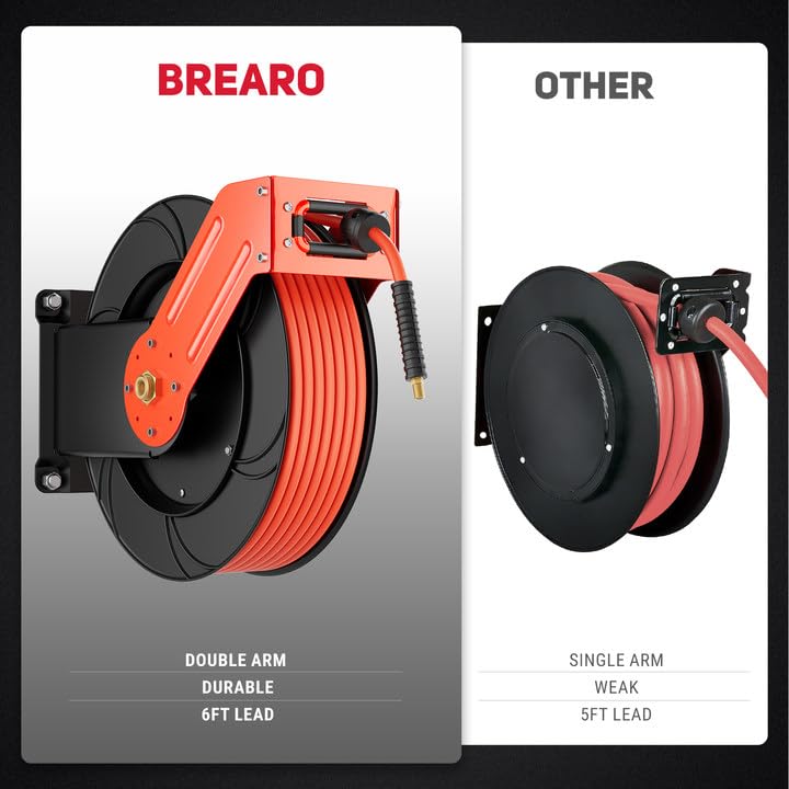 Heavy Duty Industrial Air Hose Reel, 3/8" x 65 ft