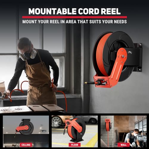 Heavy Duty Industrial Air Hose Reel, 3/8" x 65 ft