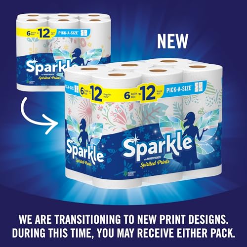 Sparkle Pick-A-Size Paper Towels, Spirited Prints, 6 Double Rolls = 12 Regular Rolls, Everyday Value Paper Towel With Full And Half Sheets