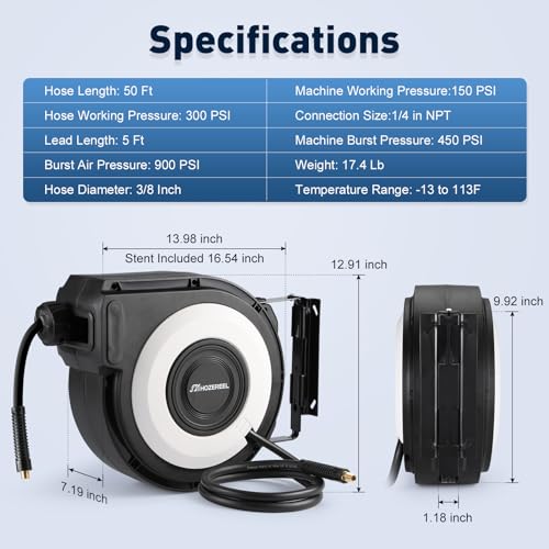 Enclosed Retractable Air Hose Reel with 50ft Hose