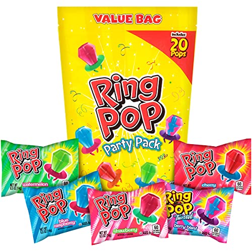 Ring Pop Bulk Candy Lollipop Variety Party Pack -20 Count Lollipops w/ Assorted Flavors - Fun Candy For Birthdays, Party Favors, Pool Parties, 4th of July & Summer Fun - Summer Treats Loved by Kids