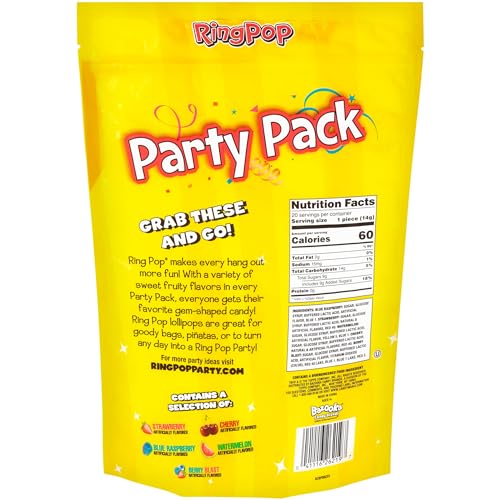 Ring Pop Bulk Candy Lollipop Variety Party Pack -20 Count Lollipops w/ Assorted Flavors - Fun Candy For Birthdays, Party Favors, Pool Parties, 4th of July & Summer Fun - Summer Treats Loved by Kids