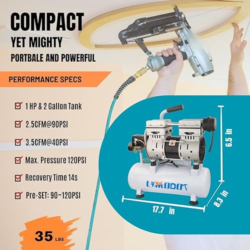 Limodot Portable Air Compressor, Ultra Quiet, 2 Gallon