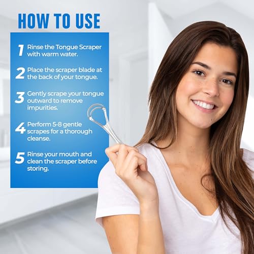 BASIC CONCEPTS Tongue Scraper for Adults (2 Pack), Reduce Bad Breath (Travel Cases Included), Stainless Steel Tongue Cleaners, 100% Metal Tongue Scraper with Case Fresh Breath Tongue Cleaner Oral