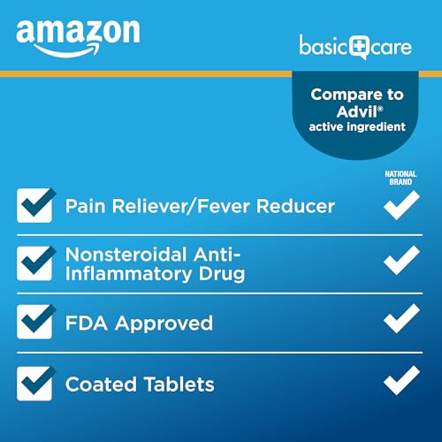 Amazon Basic Care Ibuprofen Tablets 200 mg, Pain Reliever/Fever Reducer, Body Aches, Headache, Arthritis Pain Relief and More, 500 Count (Pack of 1)