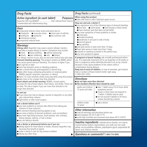 Amazon Basic Care Ibuprofen Tablets 200 mg, Pain Reliever/Fever Reducer, Body Aches, Headache, Arthritis Pain Relief and More, 500 Count (Pack of 1)