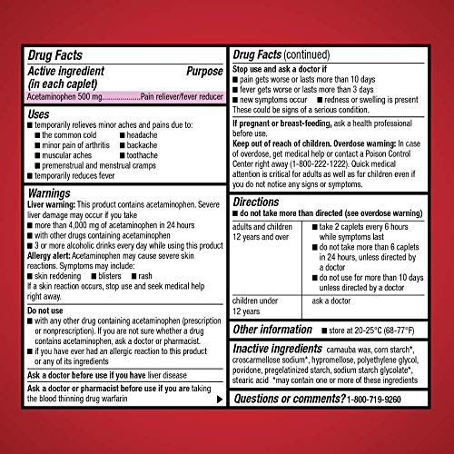 Amazon Basic Care Extra Strength Pain Relief, Acetaminophen Caplets, 500 mg, Pain Reliever/Fever Reducer, 500 Count