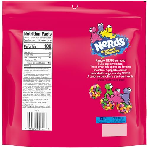Nerds Gummy Clusters Candy, Rainbow, Springtime Easter Candy, Resealable 18.5 Ounce Big Bag