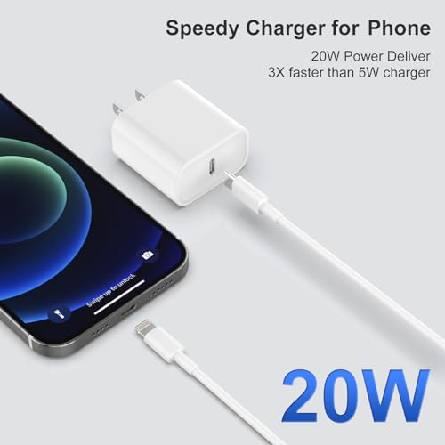 Phone Charger, 2 Pack 20W PD USB C Wall Fast Charger Adapter with 2 Pack 6FT Type C to Lightning Cable Compatible for iPhone 14 13 12 11 Pro Max XR XS X,iPad