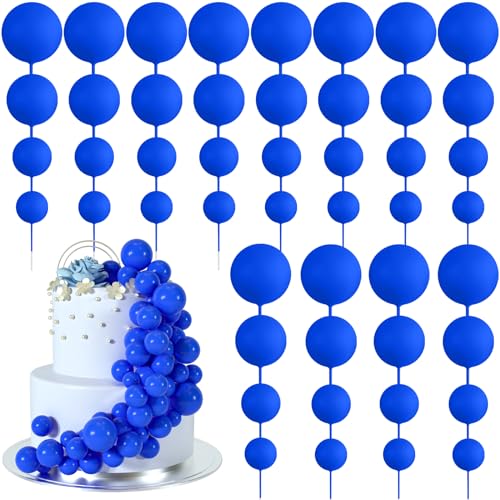 BOUBONI 48 Pcs Balls Cake Topper Decorations Balloon Cupcake Toppers Foam Cake Topper Balls Cake Balls Decorations for Birthday Party Wedding Anniversary Cake Decorating (Royal Blue)