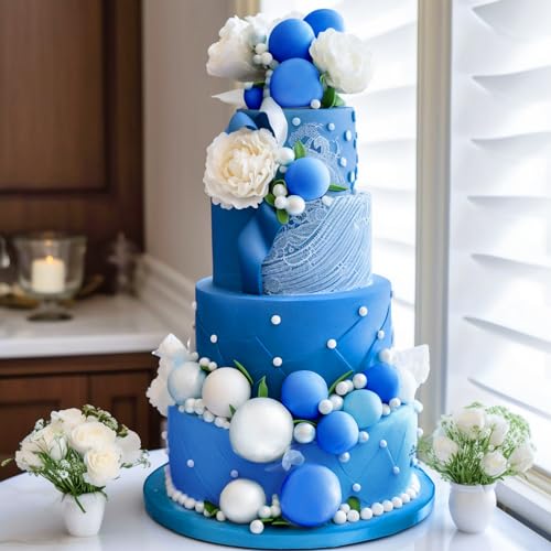 BOUBONI 48 Pcs Balls Cake Topper Decorations Balloon Cupcake Toppers Foam Cake Topper Balls Cake Balls Decorations for Birthday Party Wedding Anniversary Cake Decorating (Royal Blue)