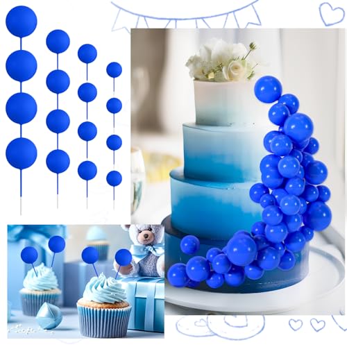 BOUBONI 48 Pcs Balls Cake Topper Decorations Balloon Cupcake Toppers Foam Cake Topper Balls Cake Balls Decorations for Birthday Party Wedding Anniversary Cake Decorating (Royal Blue)