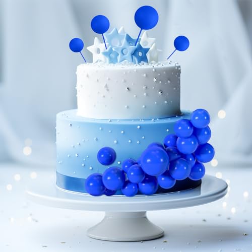 BOUBONI 48 Pcs Balls Cake Topper Decorations Balloon Cupcake Toppers Foam Cake Topper Balls Cake Balls Decorations for Birthday Party Wedding Anniversary Cake Decorating (Royal Blue)