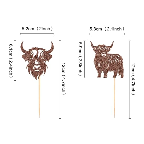 Cyodoos 24Pcs Highland Cow Cupcake Toppers Farm Animal Brown Highland Cattle Cake Picks Highland Cow Baby Shower Boys Girls Birthday Party Cake Decorations Supplies