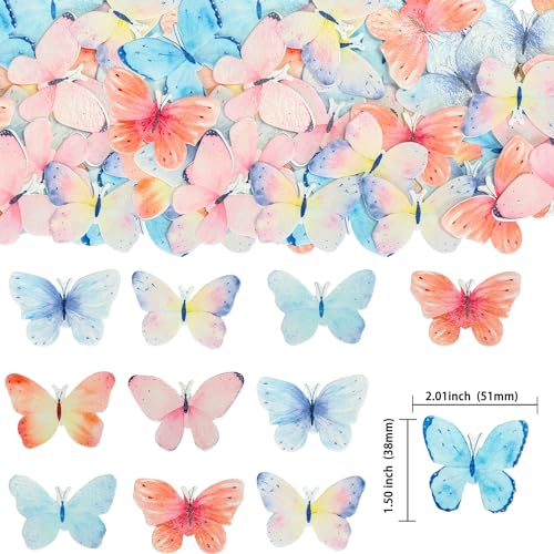 Gyufise 56Pcs Butterfly Edible Cupcake Toppers Cake Decoration Edible Butterfly Cake Decorations for Butterfly Theme Baby Shower Kids Birthday Party Cake Supplies Multi