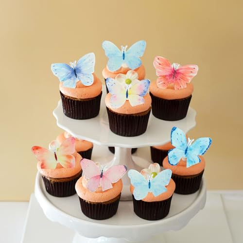 Gyufise 56Pcs Butterfly Edible Cupcake Toppers Cake Decoration Edible Butterfly Cake Decorations for Butterfly Theme Baby Shower Kids Birthday Party Cake Supplies Multi
