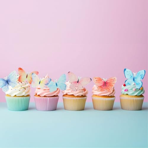 Gyufise 56Pcs Butterfly Edible Cupcake Toppers Cake Decoration Edible Butterfly Cake Decorations for Butterfly Theme Baby Shower Kids Birthday Party Cake Supplies Multi
