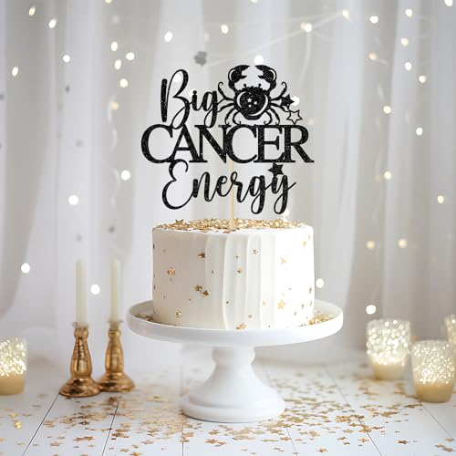 Big Cancer Energy Cake Topper, Cancer Birthday Cake Decor, Cancer Season Decorations, Zodiac Party Decor, Horoscope Birthday Party Decorations, Black Glitter