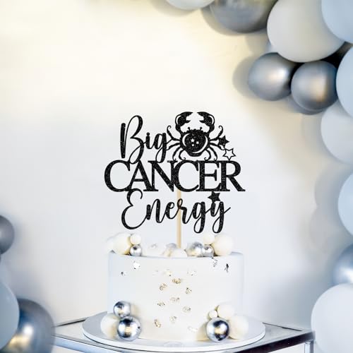 Big Cancer Energy Cake Topper, Cancer Birthday Cake Decor, Cancer Season Decorations, Zodiac Party Decor, Horoscope Birthday Party Decorations, Black Glitter