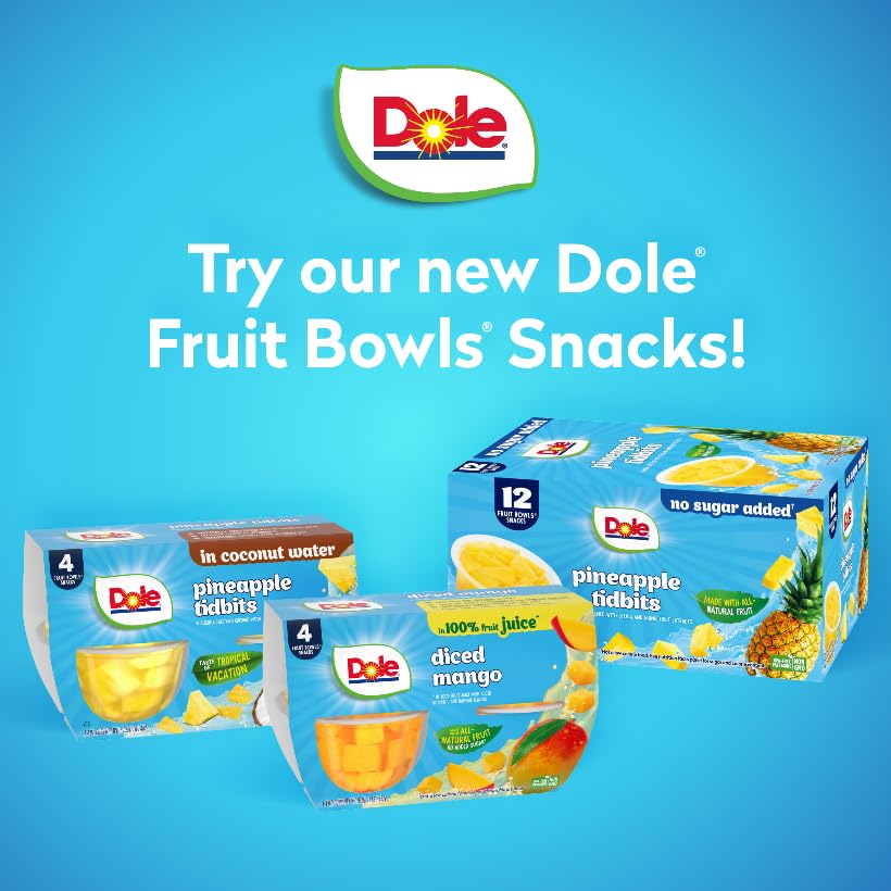 Dole Pineapple Tidbits with No Sugar Added^^ - Dole Fruit Bowls Snacks - 4 oz Fruit Bowls - 12 Pack