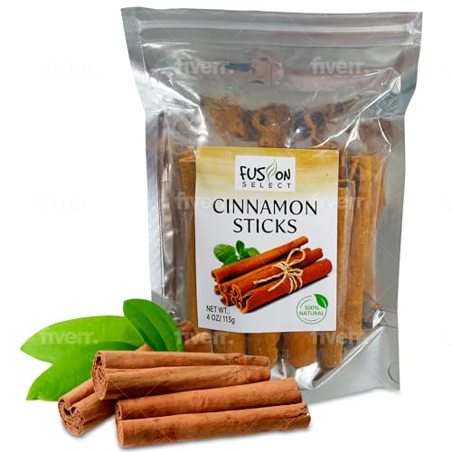 Fusion Select Cinnamon Sticks - Whole Canela Bark Pieces for Asian, Indian, & Middle Eastern Cuisine - Herbs & Spices for Baking & Cooking - Packed in a Clear Resealable Pouch - 4 oz